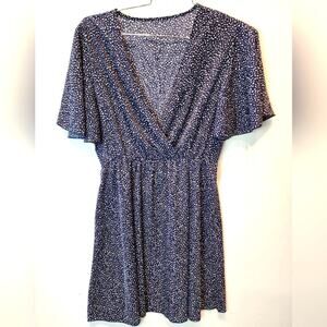 New Blue & White Polka Dot Sun Dress Short V-Neck Casual Dress Size XL